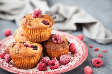 Fresh homemade delicious raspberry muffins