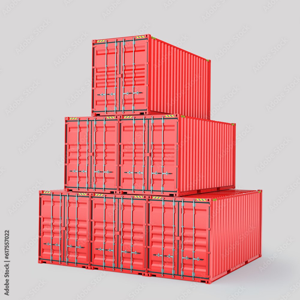 Poster set of cargo 3d container delivery. 3d rendering