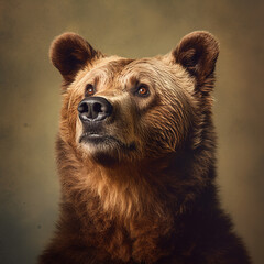 Obraz premium Brown bear studio portet close-up. A large predator from the Red Book. Generative AI.