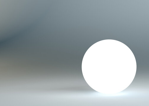 White glow sphere in gray dark background. 3d rendering. Empty circle for your content