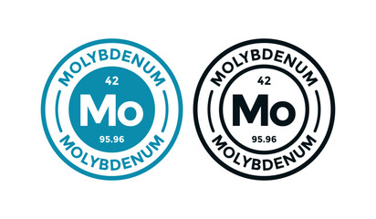 Molybdenum logo badge template. this is chemical element of periodic table symbol. Suitable for business, technology, molecule, atomic symbol 