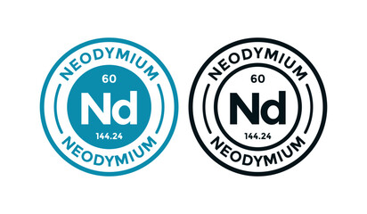 Obraz premium Neodymium logo badge template. this is chemical element of periodic table symbol. Suitable for business, technology, molecule, atomic symbol 