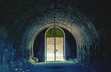 Historic abandoned tunnel and rows of brick making kilns of the old Bedford Brick Works, Sydney...