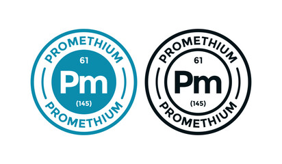 Promethium logo badge template. this is chemical element of periodic table symbol. Suitable for business, technology, molecule, atomic symbol 