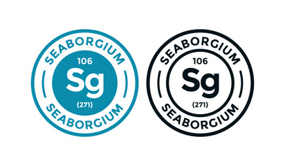 Seaborgium logo badge template. this is chemical element of periodic table symbol. Suitable for business, technology, molecule, atomic symbol 