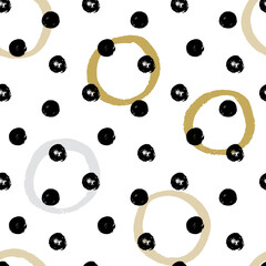Seamless texture pattern with hand drawn circles and dots, vector illustration.
