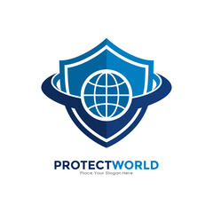 Protect world logo vector template. Suitable for business, network, technology and nature