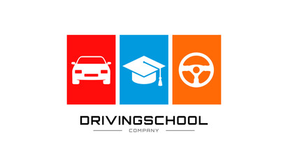 Driving school set icon logo template. Suitable for information, business, education and transportation