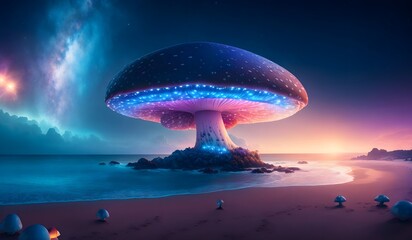 Naklejka na ściany i meble Fantasy mushroom cinematic light. Generative AI