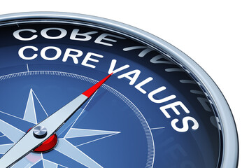 3D rendering of an compass with the words core values © Designpics