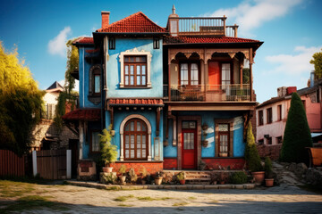 Old traditional ottoman house with flowers. Generative AI - obrazy, fototapety, plakaty