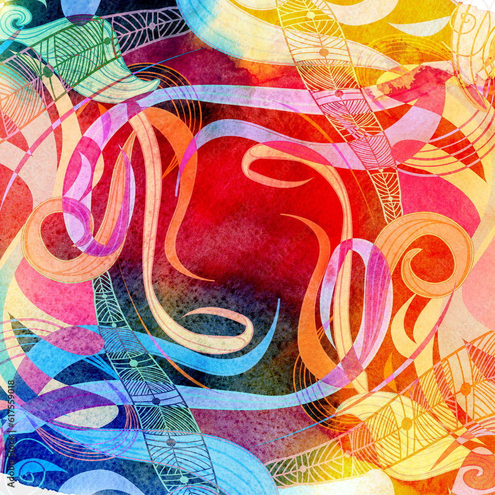 Poster abstract watercolor interesting graphic background with different elements