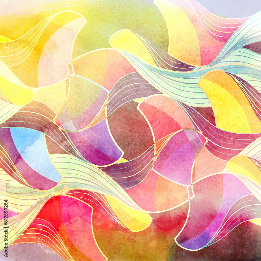 Poster abstract watercolor interesting graphic background with different elements