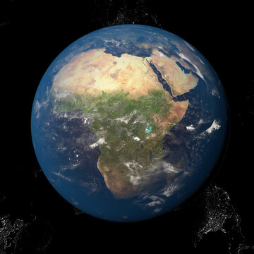 The Earth from space showing Africa 3d render illustration. Other orientations available.