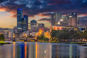 Fototapeta na wymiar Cityscape image of Melbourne, Australia during summer sunset.