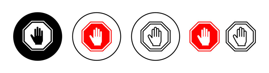 Stop icon set for web and mobile app. stop road sign. hand stop sign and symbol. Do not enter stop red sign with hand