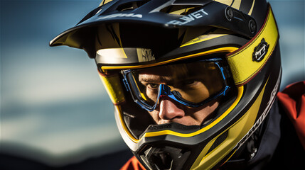 Fototapeta premium Close Up of a Mountain Biker Riding on a Bike . Action Sports Outdoors Action. Ai generative.