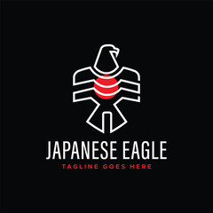 Vector eagle logo with japanese style design template illustration