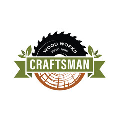 Vector carpentry vintage retro logo design, perfect for woodworking, lumberjack, handyman, sawmill