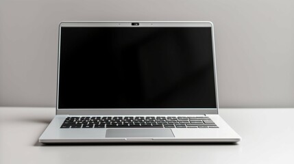 gray Laptop isolated on a white table with grey background, png, clean, minimalist product