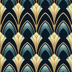 Art Deco style geometric pattern with golden elements. AI generative Art.
