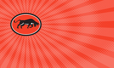 Business card showing Illustration of a bull attacking charging viewed from the side set inside oval shape done in retro style.