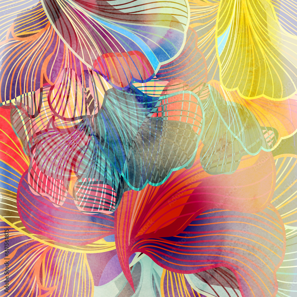 Poster abstract watercolor interesting graphic background with different elements