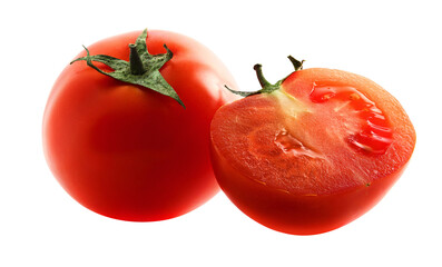 Juisy ripe tomatoes on isolated transparent background, png