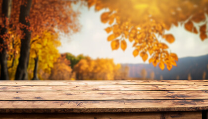 Naklejka na ściany i meble Table background and autumn time