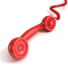 Red telephone handset, retro illustration for design, isolated on white background, incoming call