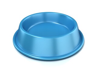 Blue empty pet bowl, 3D render illustration, isolated on white background