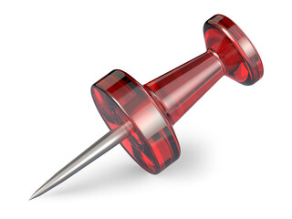 Red push pin.3D render illustration isolated on white background