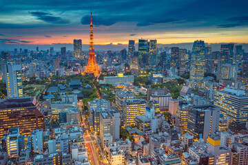 Cityscape image of Tokyo, Japan during sunset.