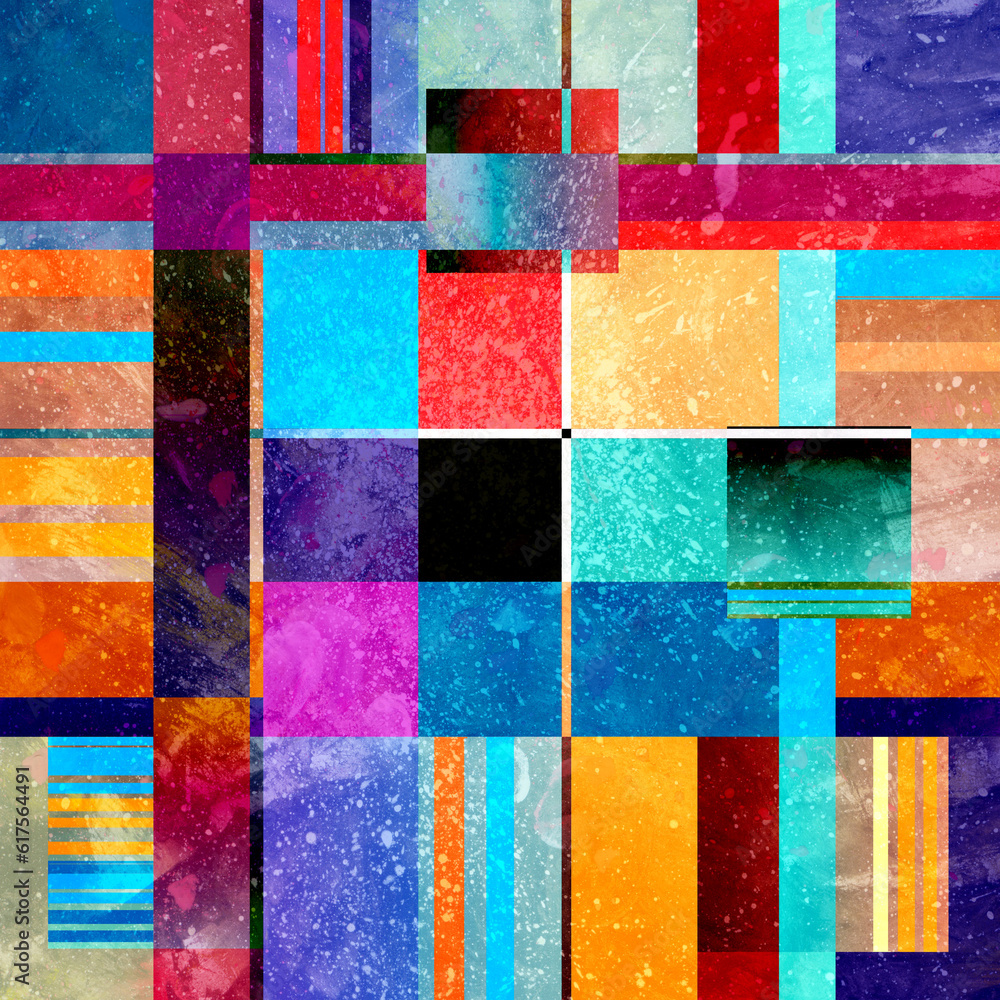 Poster multicolored watercolor bright pattern with squares and ravines