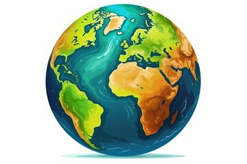Abstract earth globe with continents and oceans. World or planet icon. Colored flat illustration isolated on white background.Generative AI