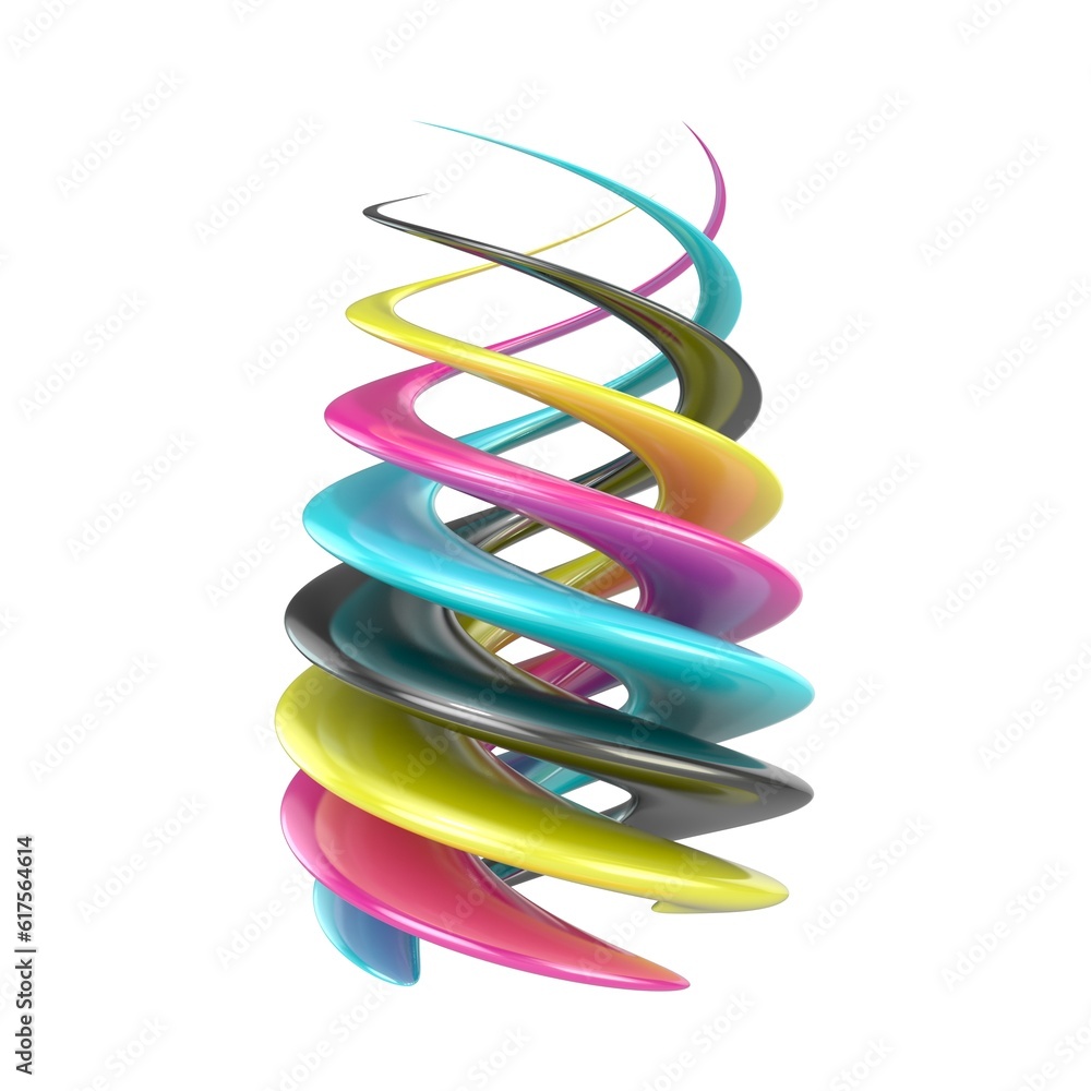 Aufkleber cmyk abstract shape. 3d render isolated on white background