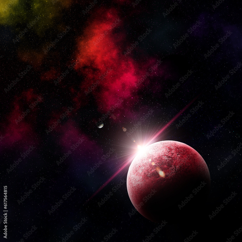 Aufkleber 3d render of an abstract space scene with fictional planets