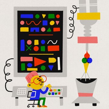 STEM Science Illustration for kids - Science Lab - Ice Cream Machine - Flat - Symbols - Computer - Laboratory - Machine - Robotics