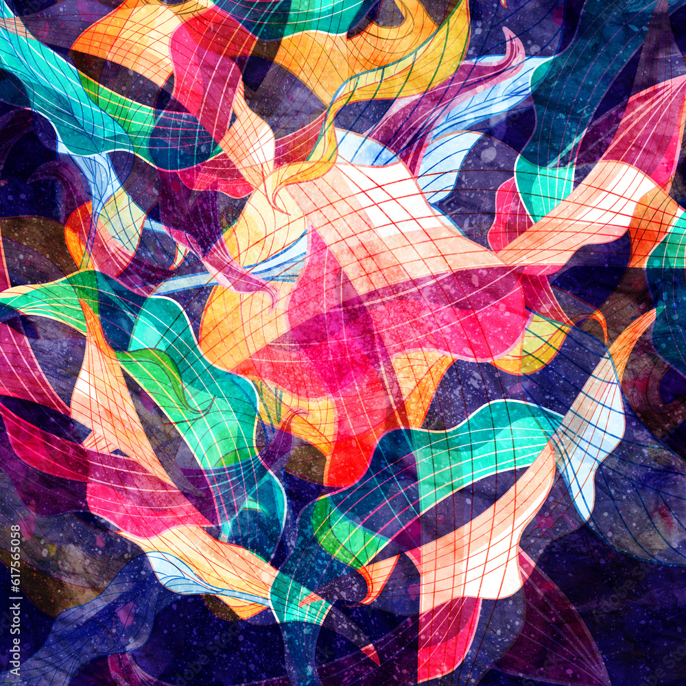 Poster abstract bright colorful background with different wavy elements