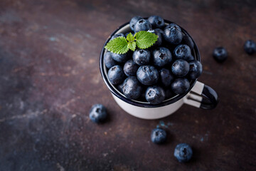 Juicy fresh blueberries. Organic superfood. Blueberry antioxidant