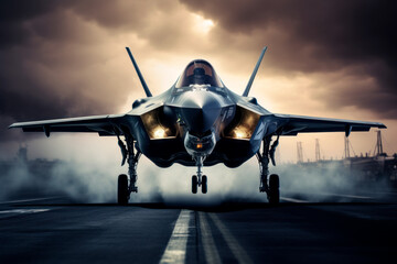 Fototapeta na wymiar F-35 stealth fighter taking off. Generative AI