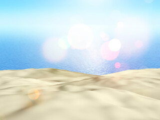Fototapeta na wymiar 3D render of close up of sand against a blue sea background