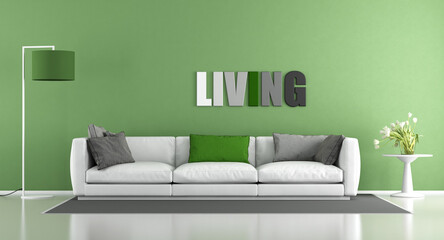 Green modern living room with white sofa - 3d rendering