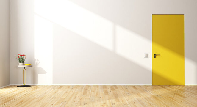 Empty modern room with yellow close door - 3d rendering