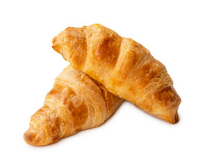 two piece of croissant in stack isolated on white background with clipping path.