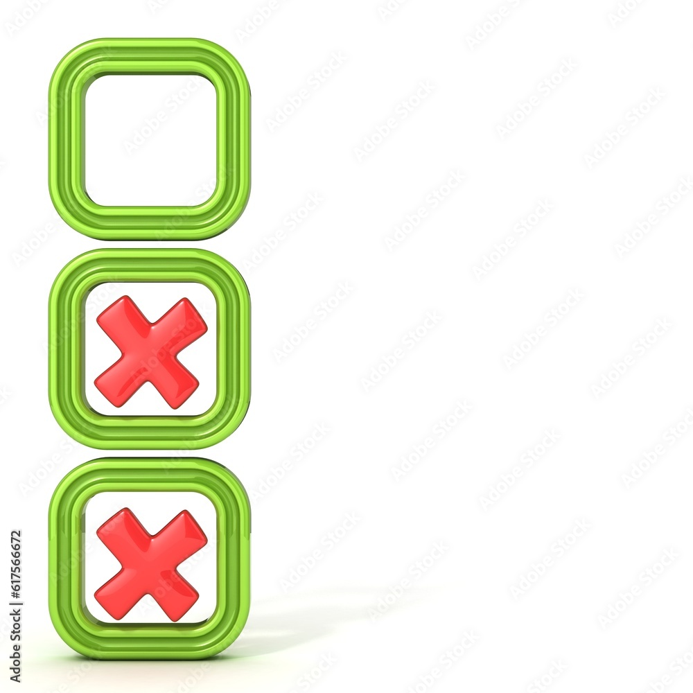 Poster check boxes with incorrect check mark. isolated on white background.