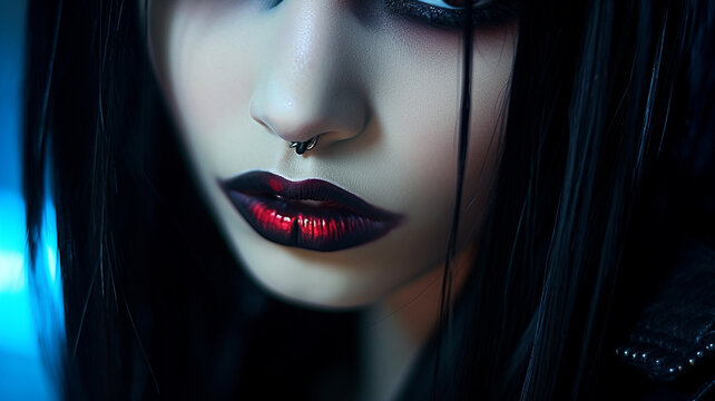 young adult woman, black hair and black eyeshadow