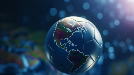 soccer ball abstract world map on abstract background