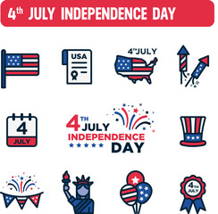 USA Independence Day icons. Vector set of 4th of July. Color icon design. National Holiday of the Declaration of Independence.