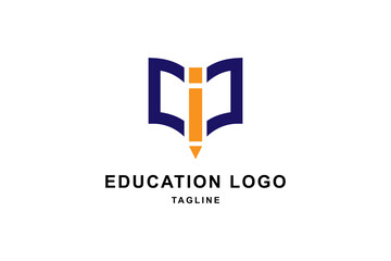 Education template logo design with book and stationery symbol